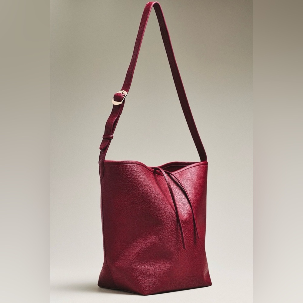 Anthropologie Vegan Leather Buckle Strap Bucket Bag in Red NWT